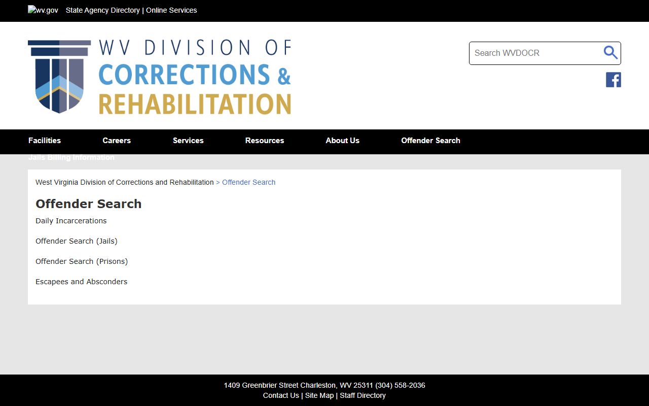 Upshur County inmate records WVDCR offender search landing page